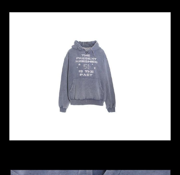 Lettering Washed Loose-Fit Hoodie Product Image