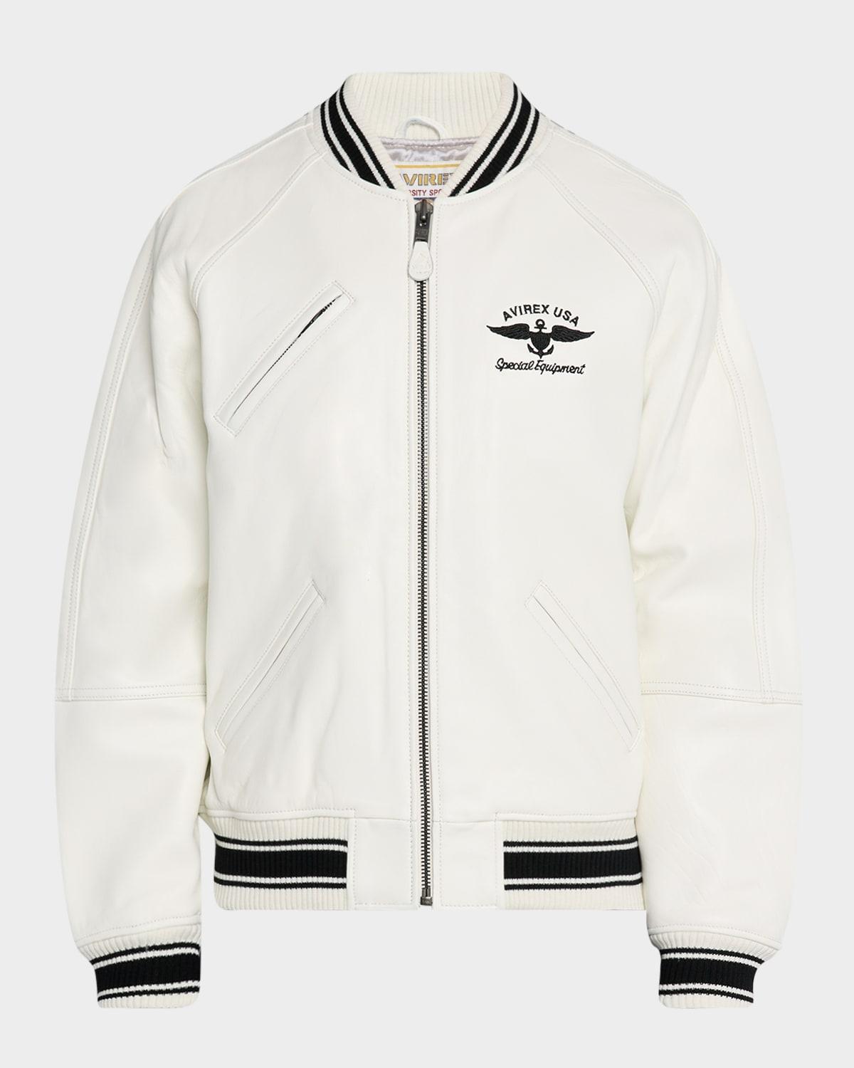 Mens Stadium Embroidered Leather Varsity Jacket Product Image