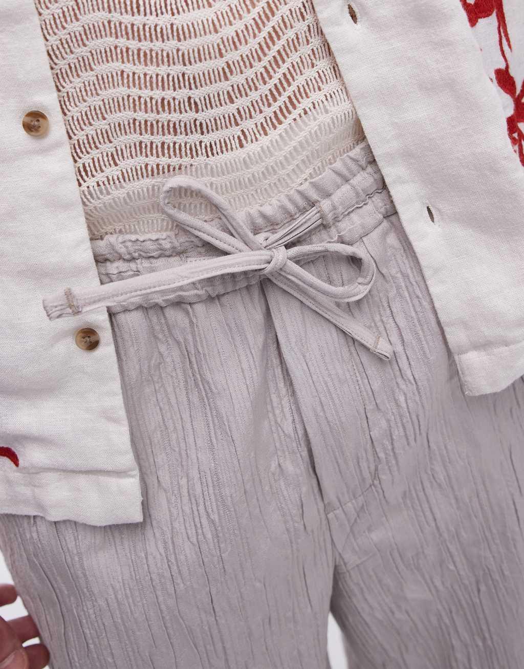Topman premium wide leg textured pants in stone Product Image