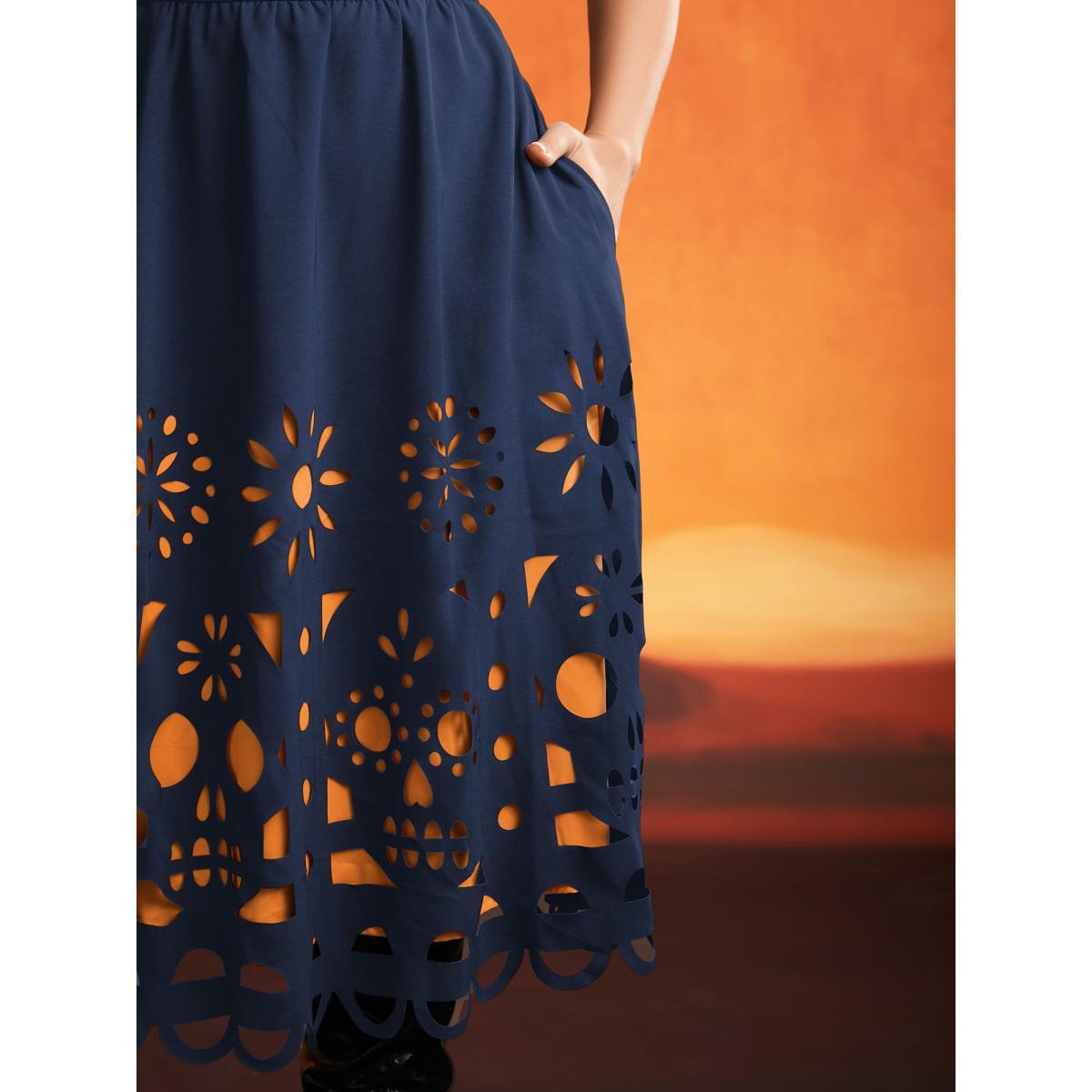 Plus Size Skull Burnout Cami Midi Dress DarkBlue Women Cocktail Contrast Party Curvy Bloomchic 18-20/2X Product Image