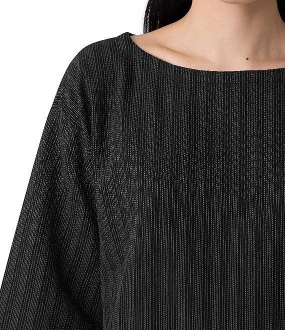 Eileen Fisher Petite Yarn-Dyed Stripe Boat Neck 3/4 Sleeve Box Top Product Image