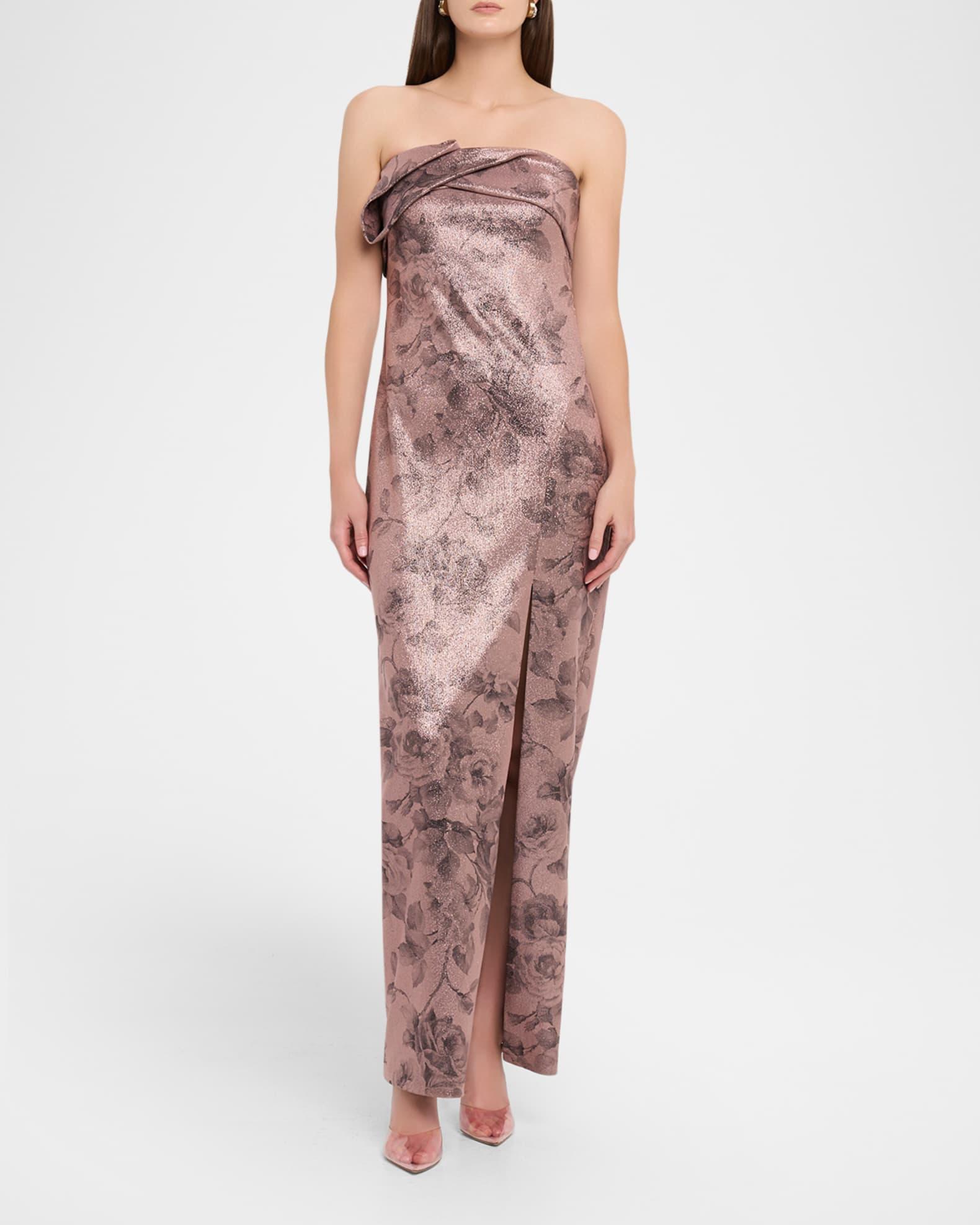 Strapless Shimmer Jacquard Column Gown Product Image