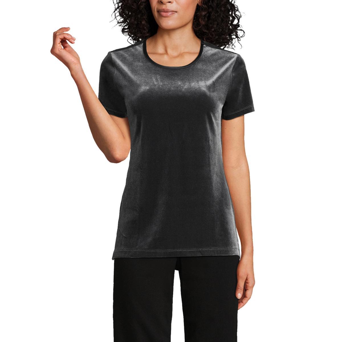 Women's Lands' End Velvet Crewneck Top, Size: Medium, Deep Balsam Product Image