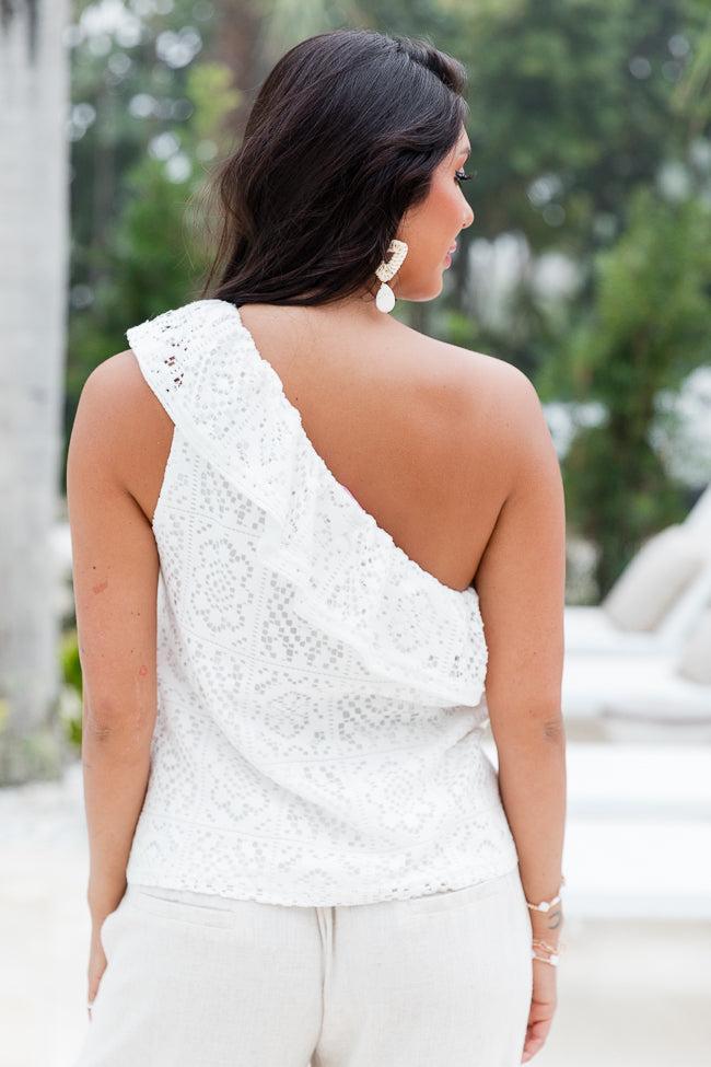 While We Wait Ivory One Shoulder Crochet Tank FINAL SALE Product Image