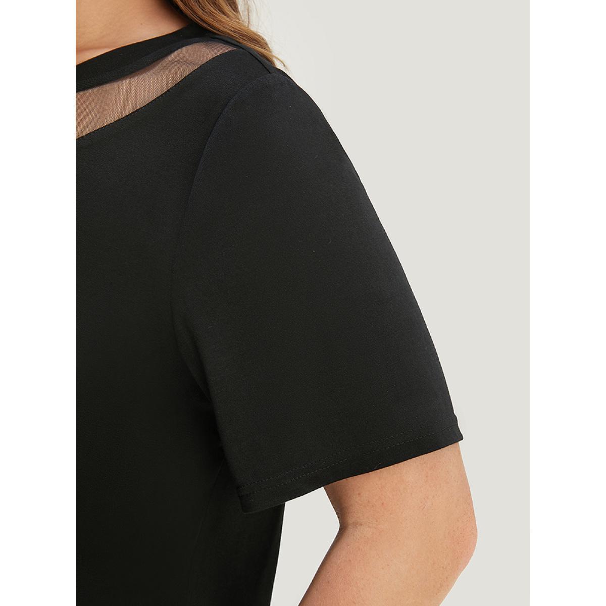 Plus Size Solid Patched Back Raglan Sleeve Heather Vintage T-shirt DarkBrown Women Casual Heather Plain Round Neck Dailywear T-shirts BloomChic 28/5X Product Image