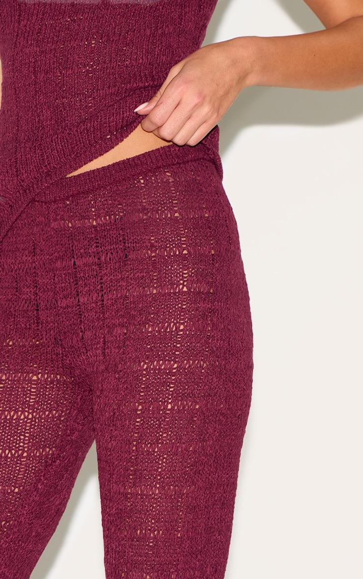 Wine Textured Filigree Knit Wide Leg Pants Product Image