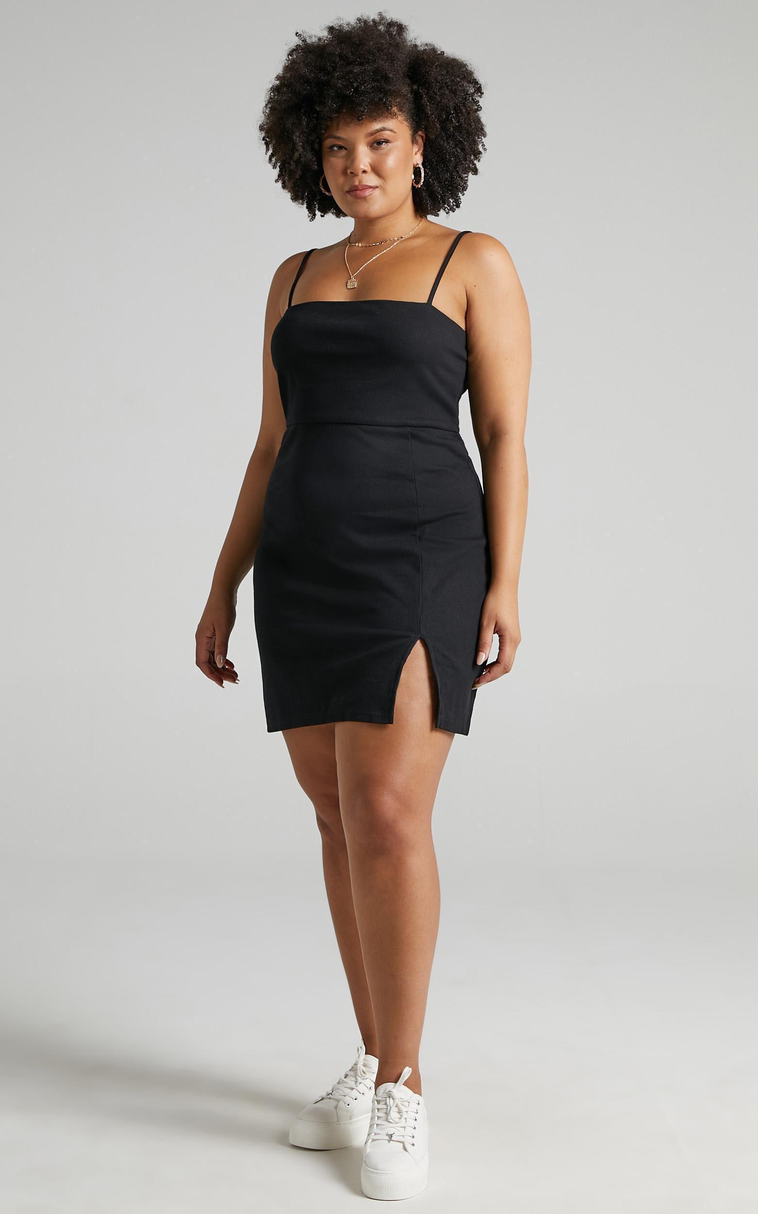 Island Babe Mini Dress - Strappy Bodycon Dress in Black Product Image