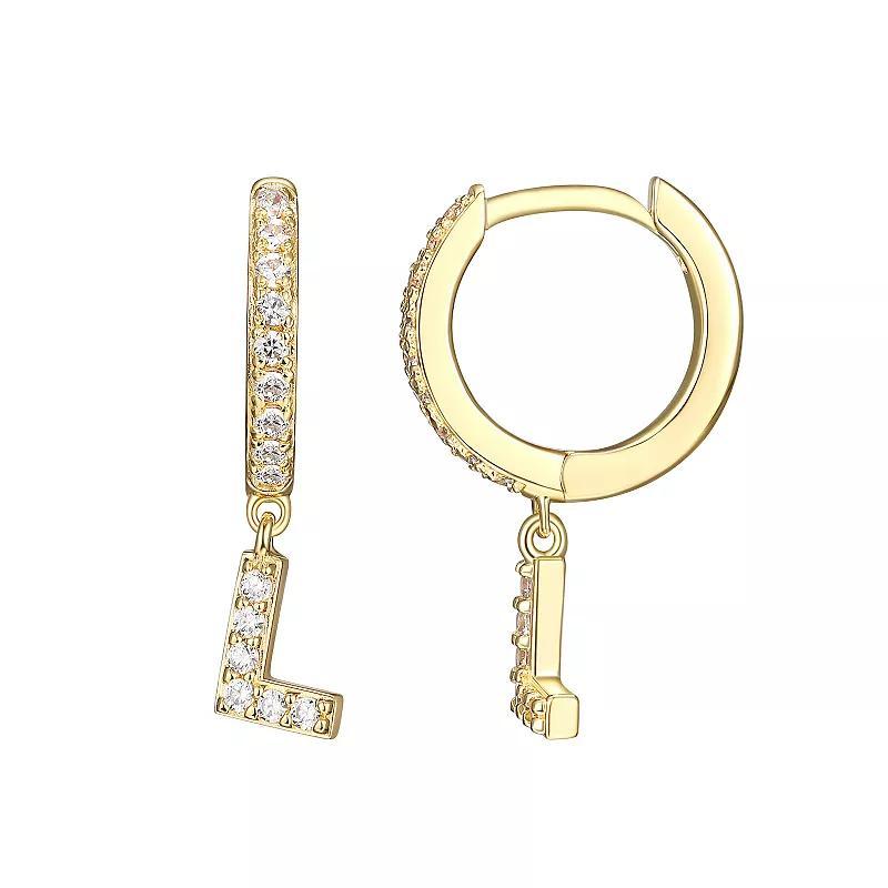 18k Gold Over Silver Cubic Zirconia Initial Hoop Earrings, Womens Product Image