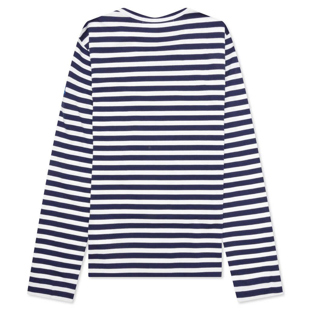Comme des Garcons PLAY x the Artist Invader Women's Striped L/S Tee - Blue/White Female Product Image