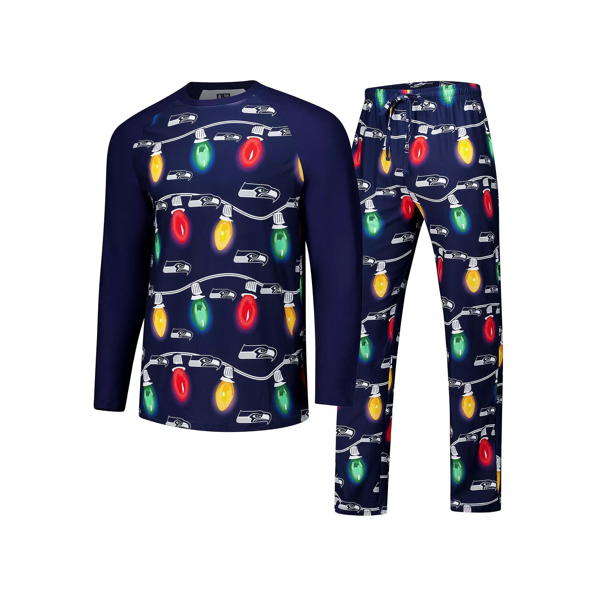 Mens Concepts Sport College Seattle Seahawks Garland Knit Raglan Long Sleeve T-Shirt and Pants Set Blue Product Image