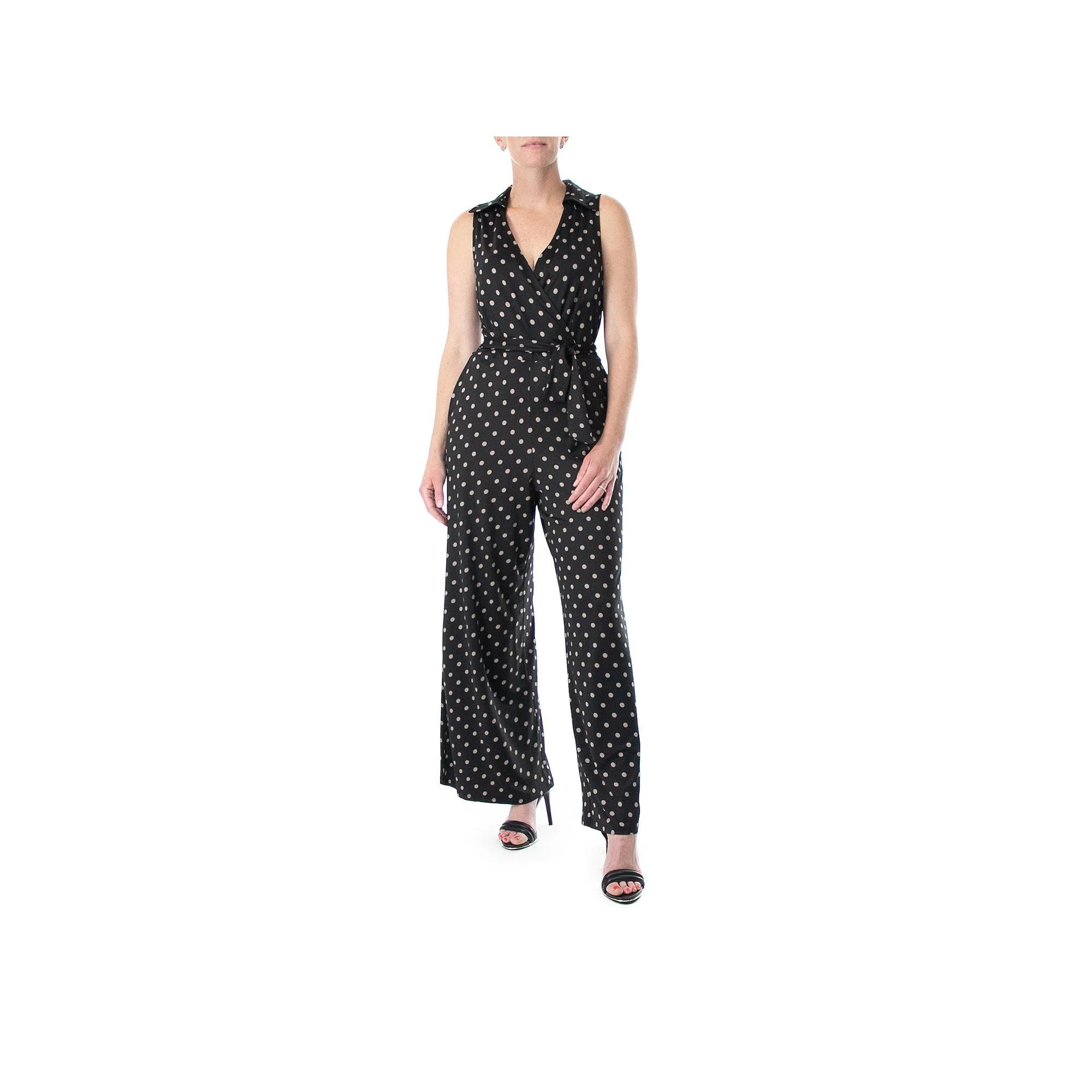 Womens Nina Leonard Print Collared Sleeveless Surplice Wide-Leg Jumpsuit Product Image