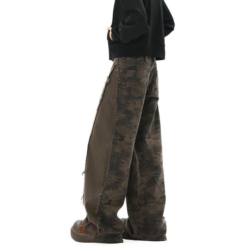 High Waist Camouflage Print Wide Leg Cargo Pants Product Image