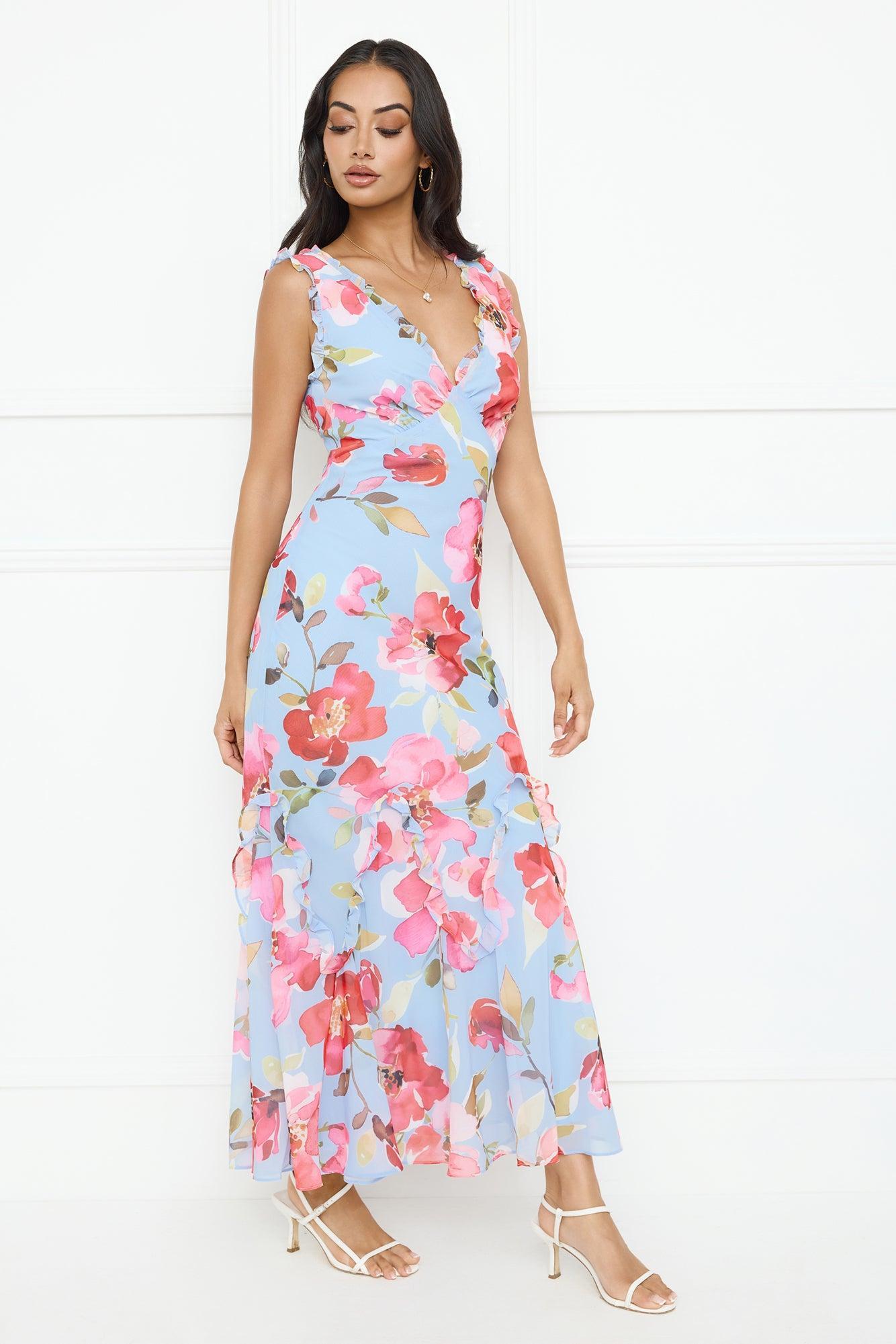 Hibiscus Heat Maxi Dress Blue Product Image