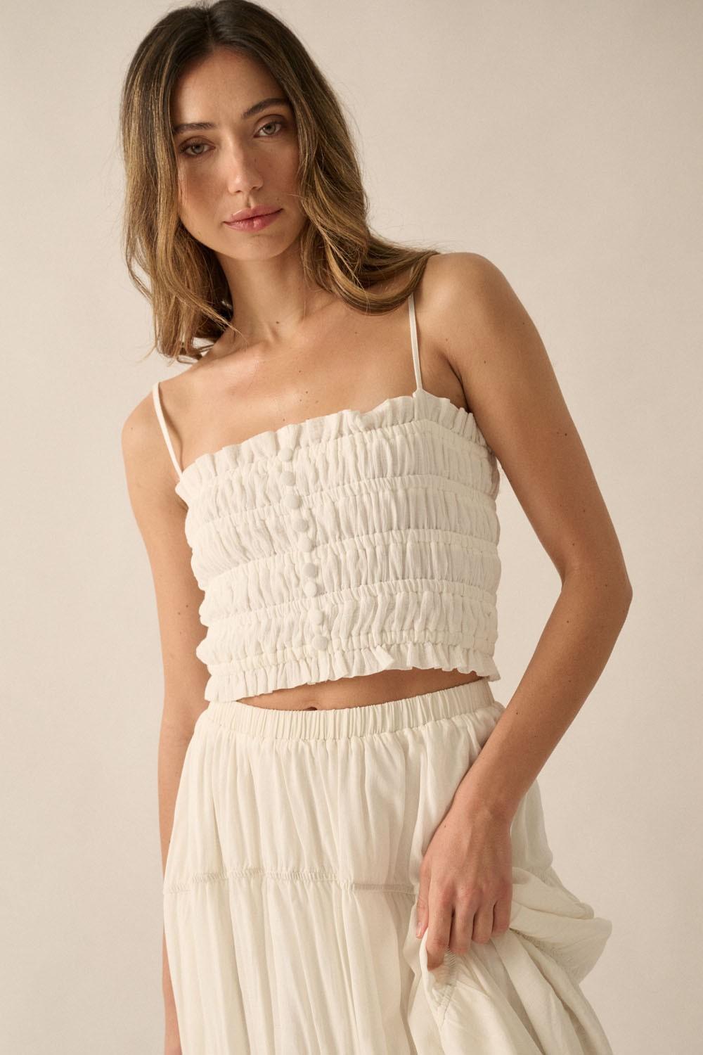 Solid Smocked Cropped Cami Top Product Image