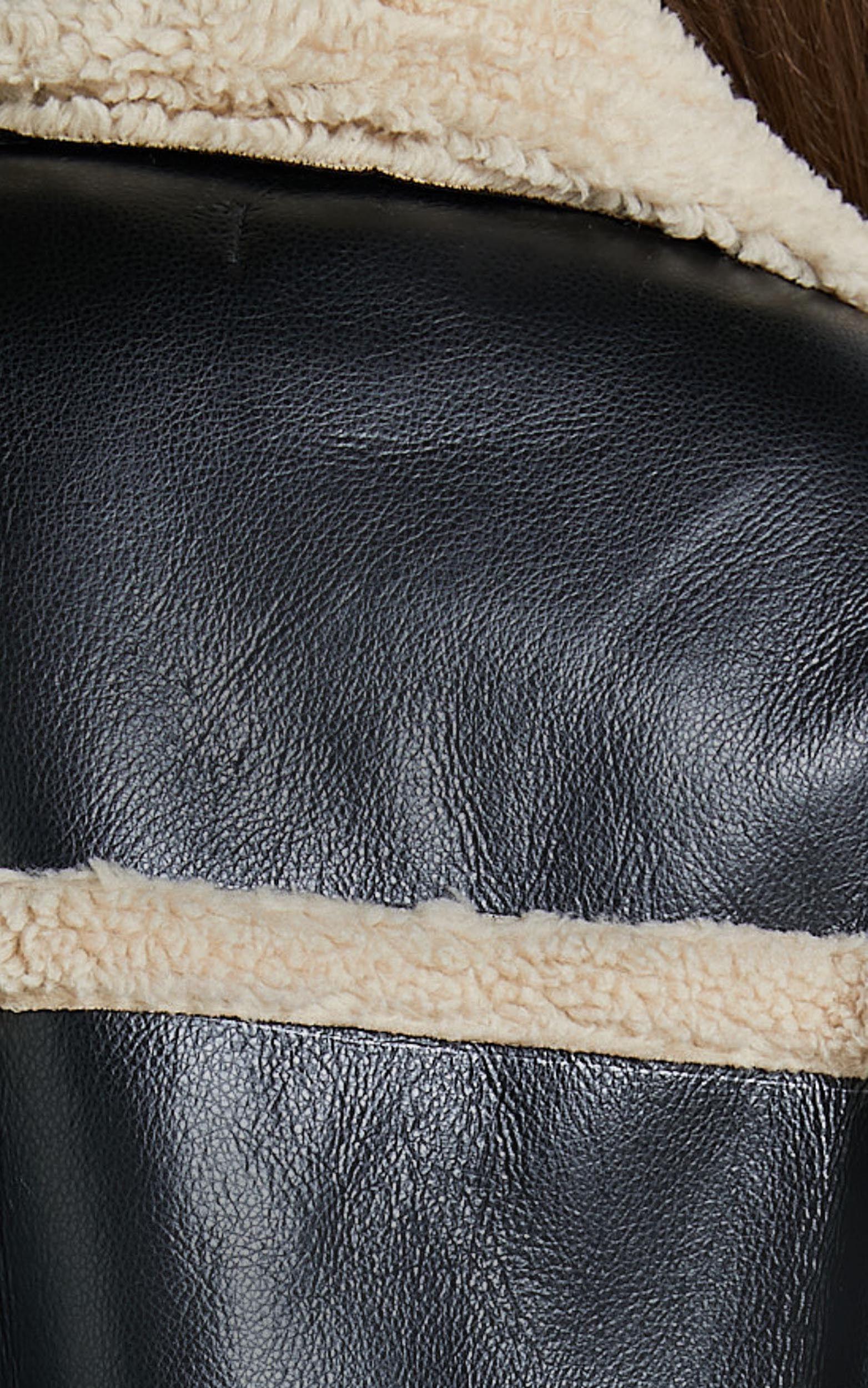 Jan Coat - Longline Faux Shearling Aviator Coat in Black Product Image