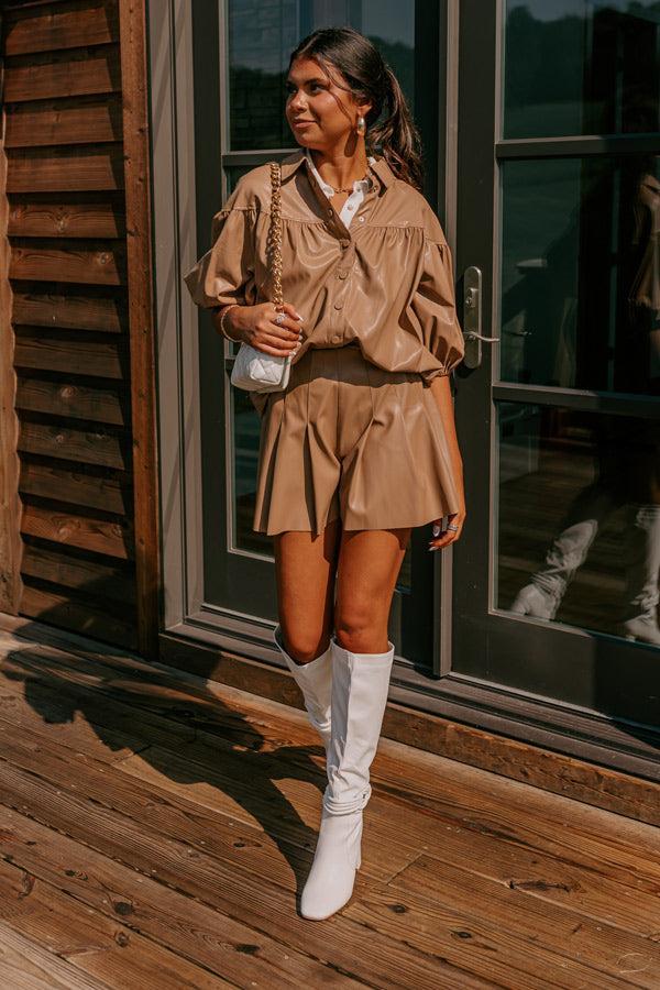 Fate Would Have It High Waist Faux Leather Shorts in Iced Mocha Product Image
