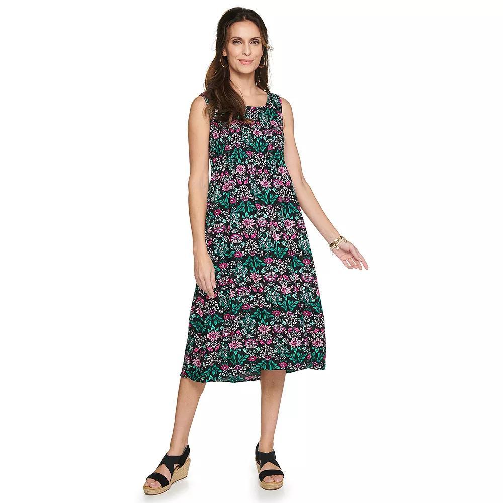 Women's Croft & Barrow® Smocked Midi Dress, Size: Medium, Orange Tile Block Product Image
