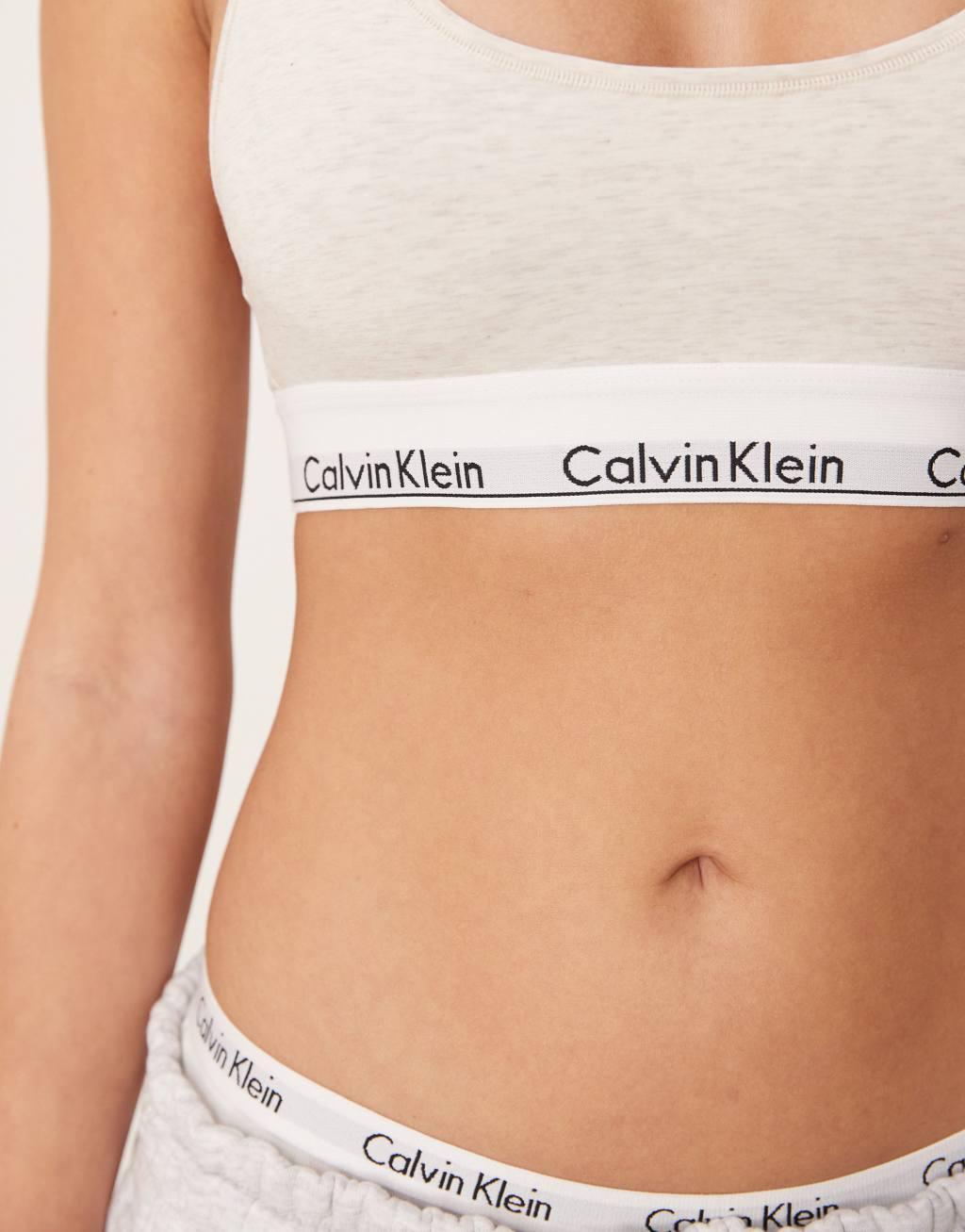 Calvin Klein Modern Cotton unlined racerback bralette with logo taping in oatmeal Product Image