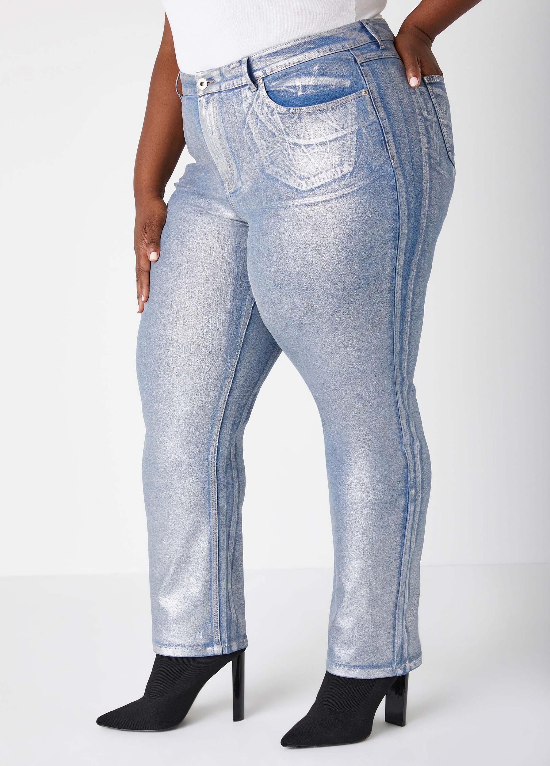 Metallic Slim Leg Jeans Product Image