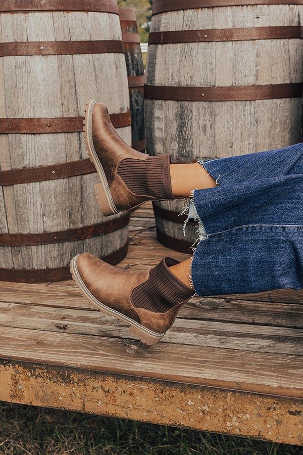 The Cabin Fever Faux Leather Bootie in Chestnut Product Image