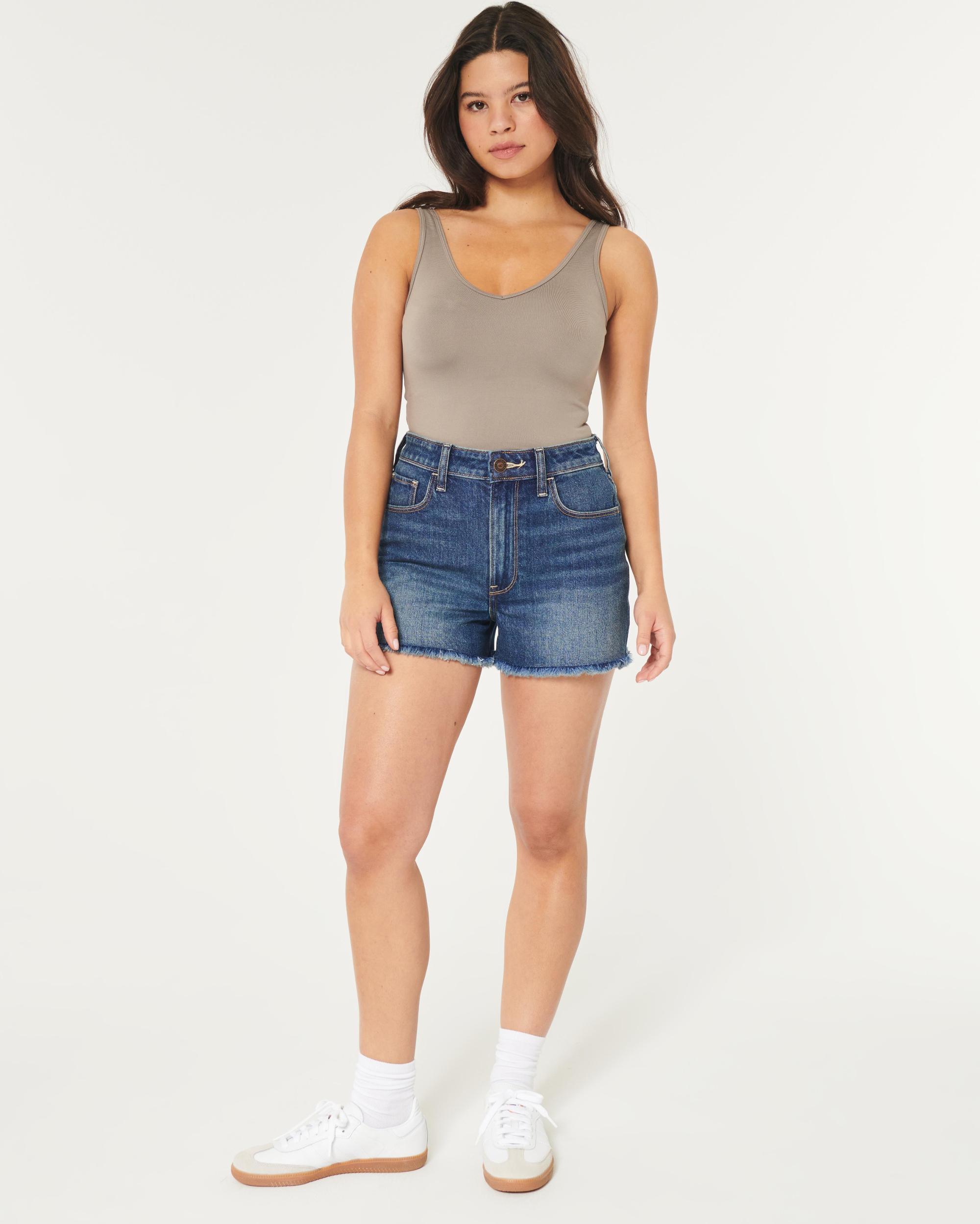 Ultra High-Rise Dark Wash Denim Mom Shorts Product Image