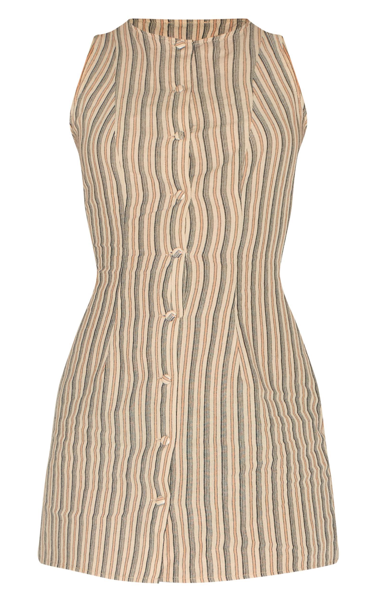 Stone Pinstripe Button Down Shift Dress Product Image