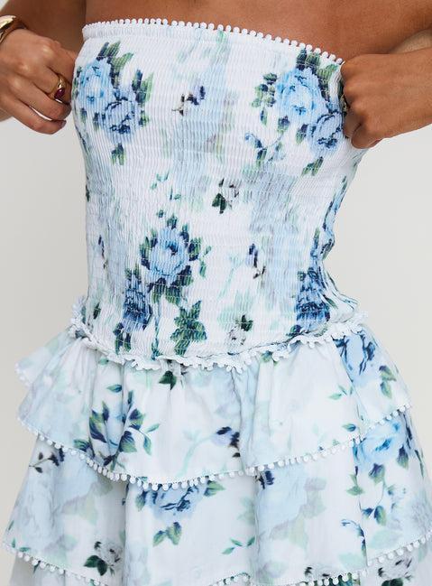 Sunkiss Frill Mini Dress White / Blue Petite Product Image