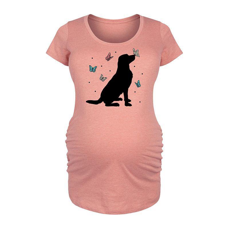 Maternity Dog And Butterflies Graphic Tee, Womens Grey Gray Product Image