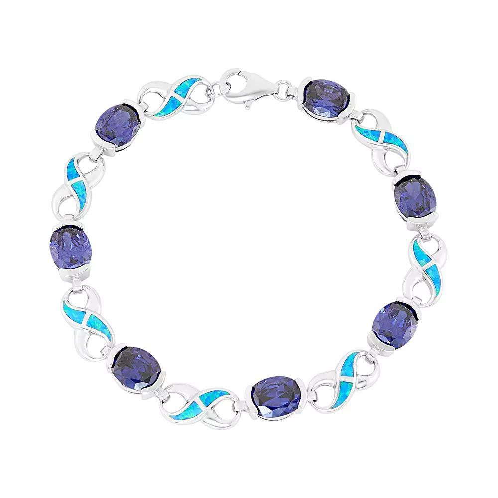 Lab-Created Blue Opal & Cubic Zirconia Sterling Silver Infinity Bracelet, Women's, Size: 7.5", Multicolor Product Image