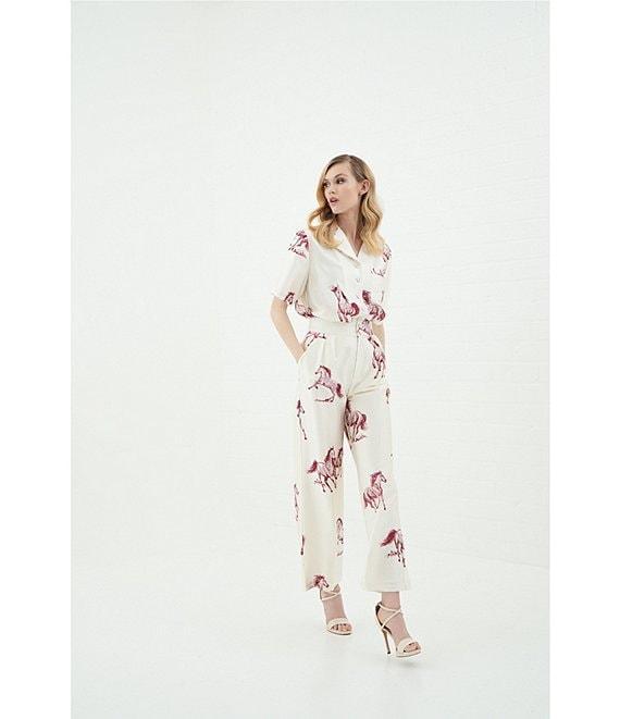Le' AL.X Horse Print Satin High Waisted Pleated Front Wide Leg Coordinating Pants Product Image