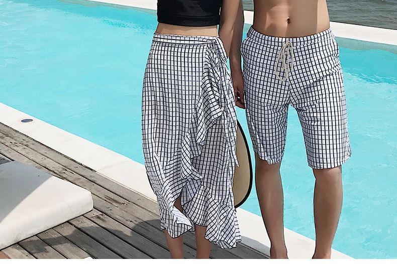Couple Matching Crop Tankini Top / Cover Up Skirt / Swim Shorts / Set (Various Designs) Product Image