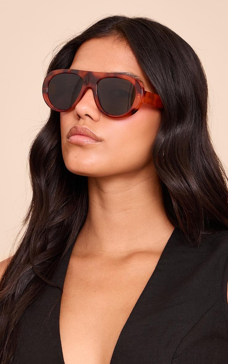 Honey Tortoiseshell Chunky Frame Aviator Sunglasses Product Image