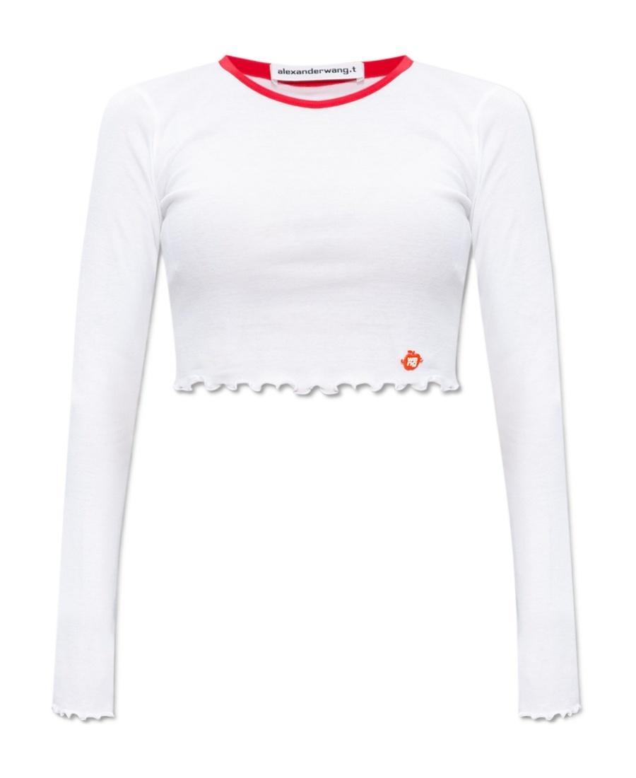 ALEXANDER WANG T Logo-appliqué Cotton Crop Top In White Product Image