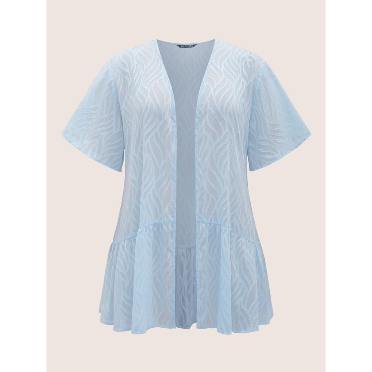 Plus Size Chiffon Texture Ruffles See Through Kimono Women LightBlue Elegant Texture Everyday Kimonos BloomChic 26/4X Product Image