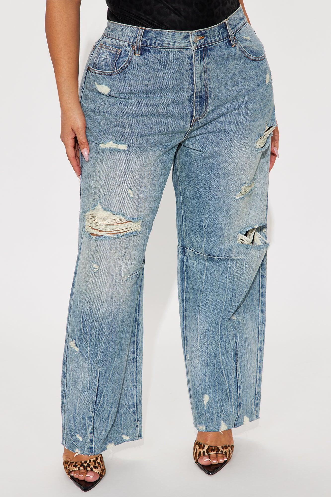 Bexy Destructed Barrel Wide Leg Jeans - Medium Wash Product Image