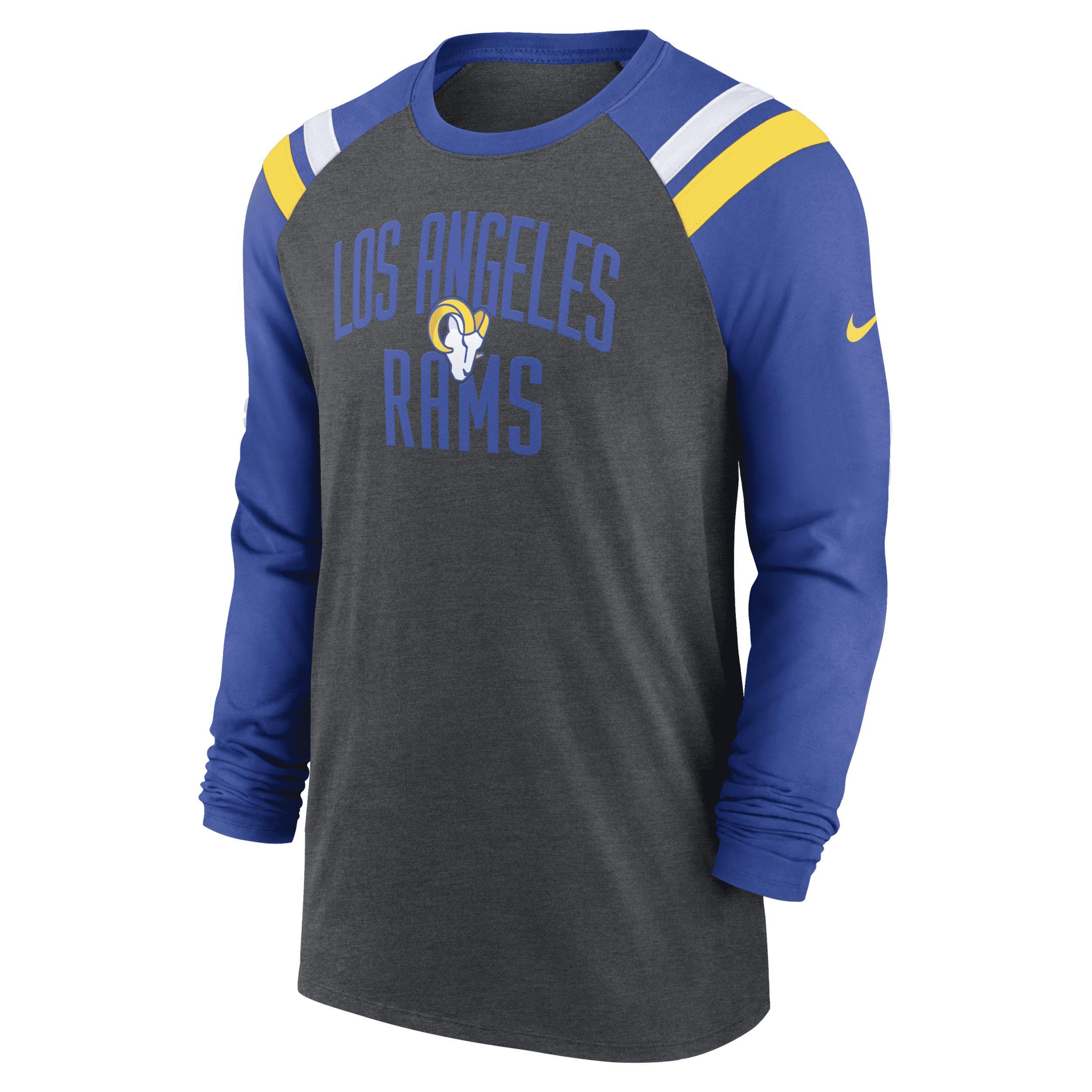 Mens Nike Heathered Charcoal Los Angeles Rams Tri-Blend Raglan Athletic Long Sleeve Fashion T-shirt - Heathered Charcoal Product Image