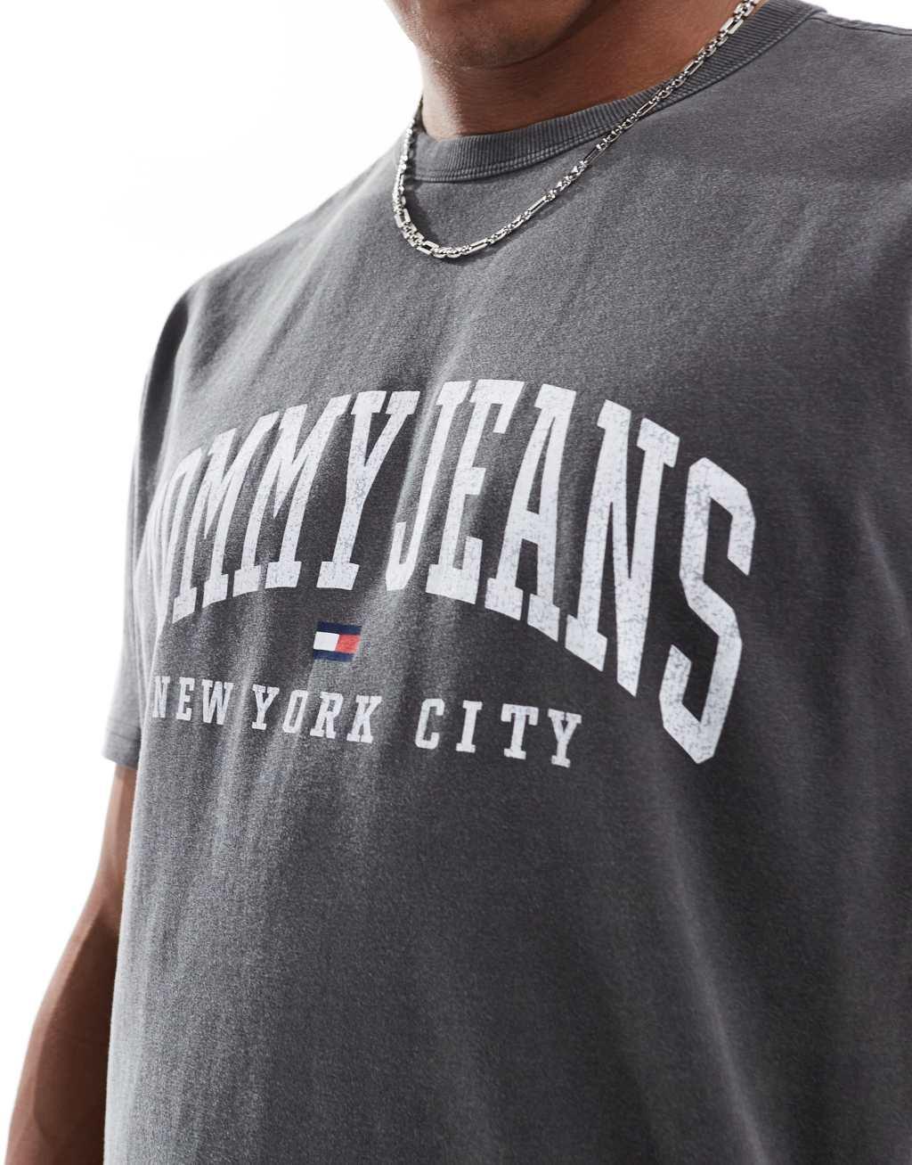 Tommy Jeans varsity logo T-shirt in washed gray Product Image