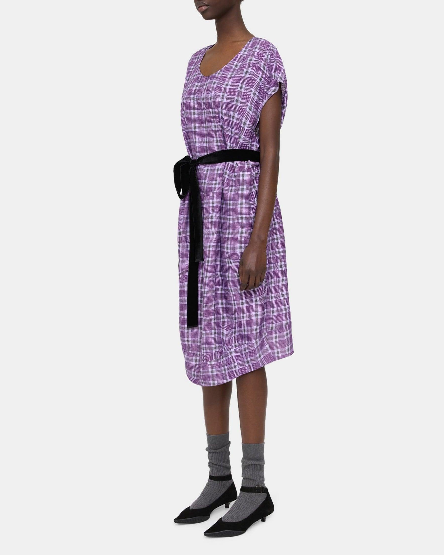Belted Dress in Silk-Viscose Check Product Image