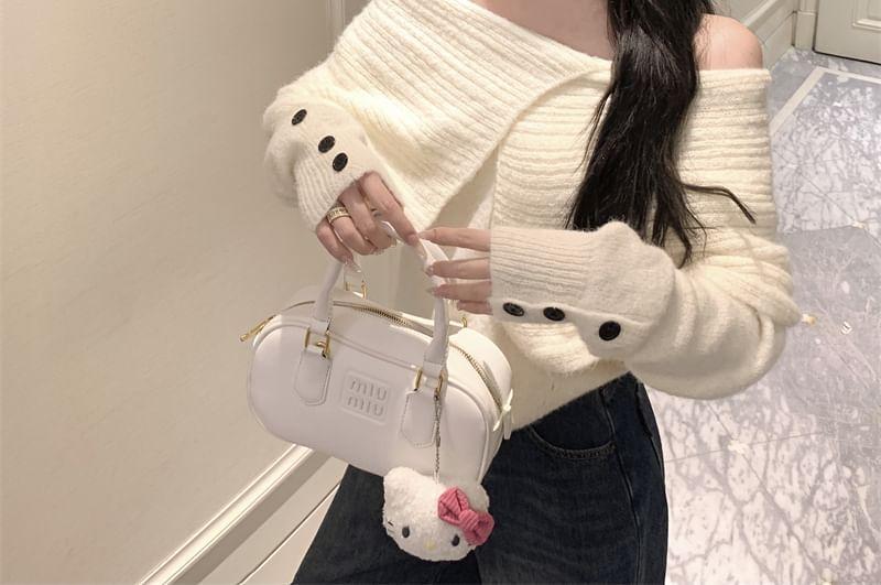 Off-Shoulder Plain Buttoned Cuff Sweater Product Image