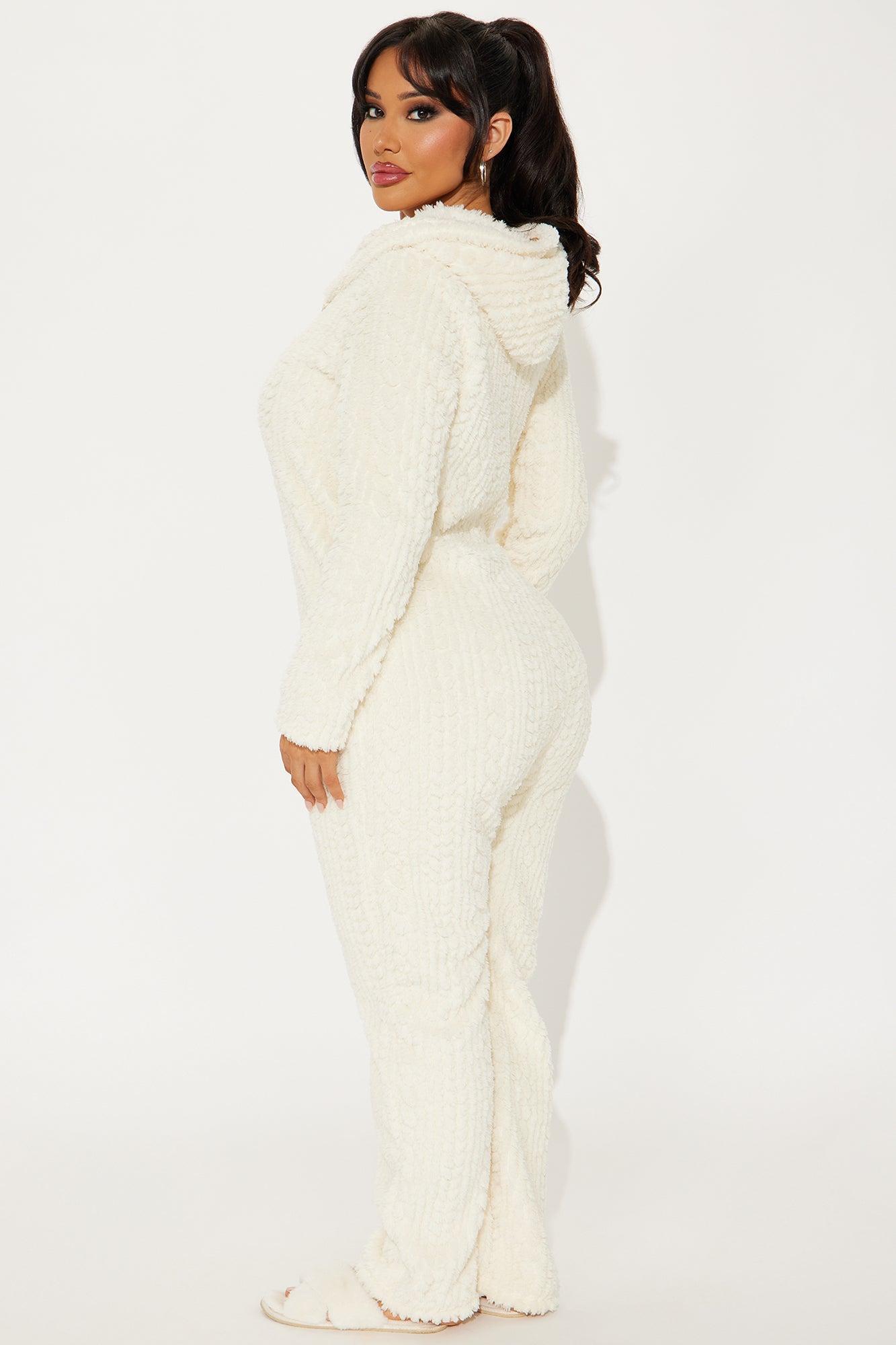 Comfy Cozies Textured Plush Hooded PJ Jumpsuit Onesie - Ivory Product Image