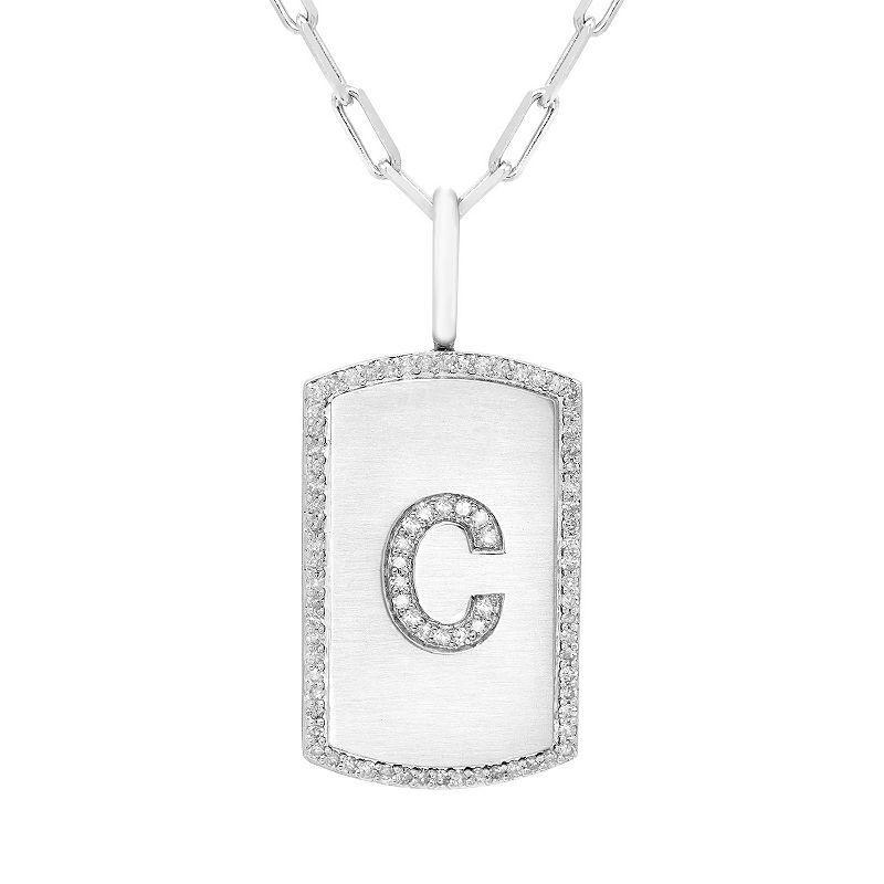 It's Personal Initial Sterling Silver & 1/4 Carat T.W. Diamond Dog Tag Necklace, Women's, Size: 20", Sterling L Product Image