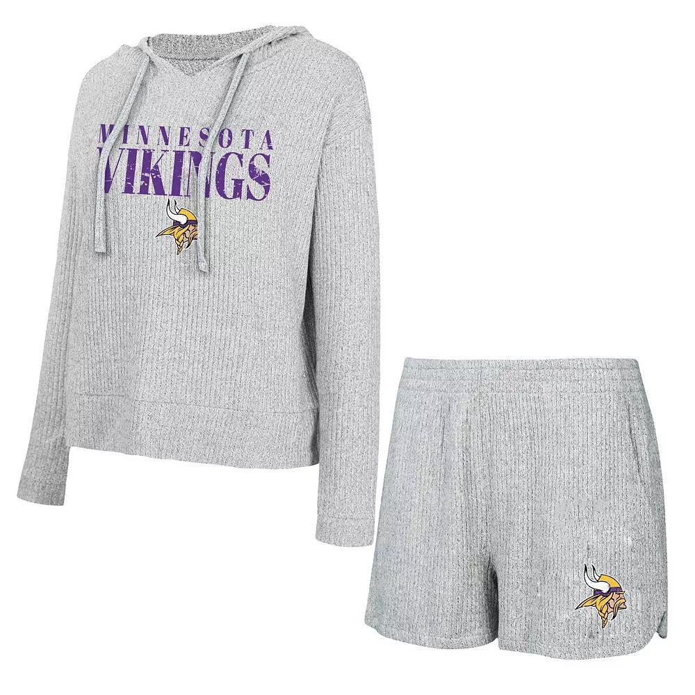 Women's Concepts Sport Gray Minnesota Vikings Juniper Long Sleeve Hoodie T-Shirt & Shorts Set, Size: Medium, Grey Product Image