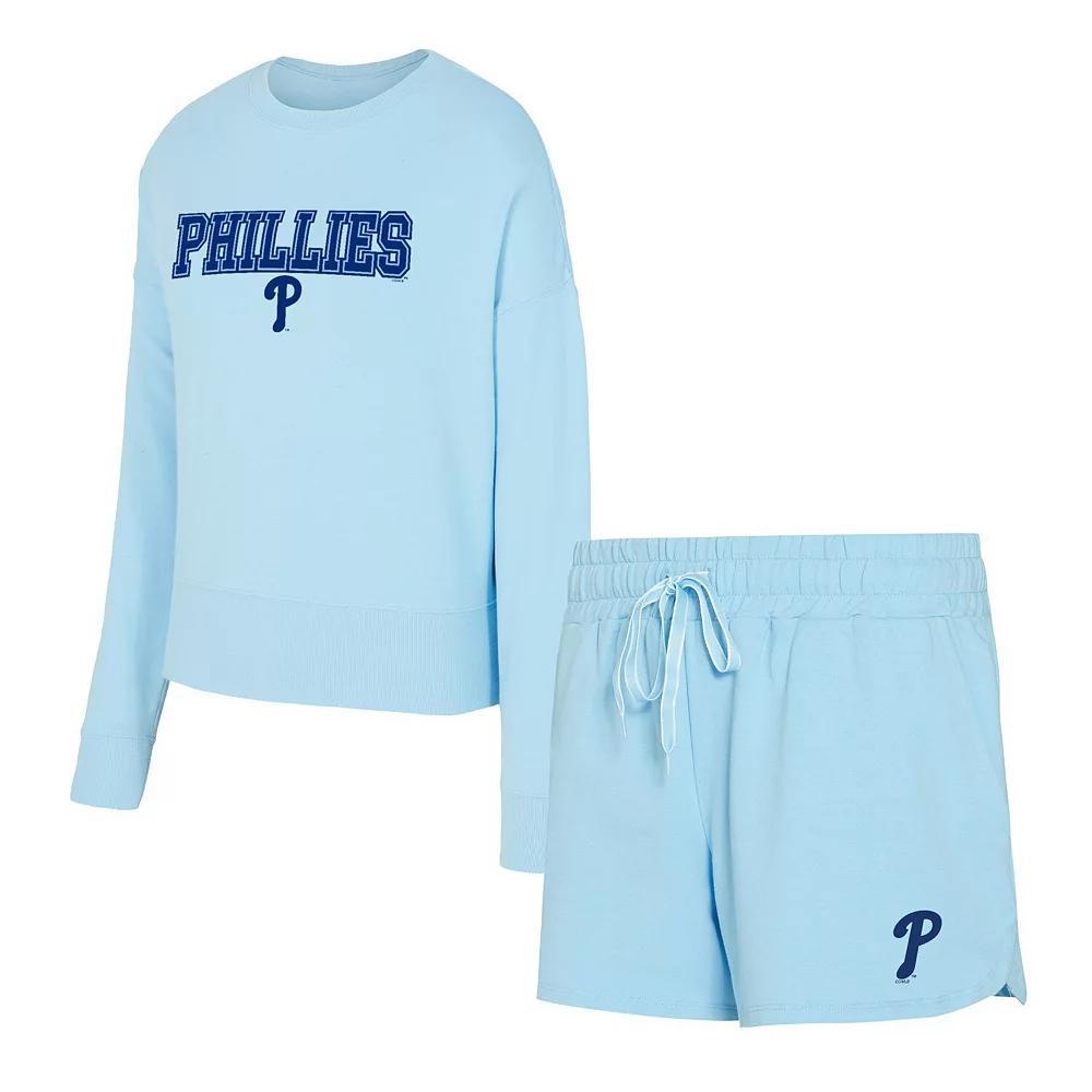 Women's Concepts Sport  Light Blue Philadelphia Phillies Elevation Tri-Blend Long Sleeve T-Shirt & Shorts Set, Size: Medium Product Image