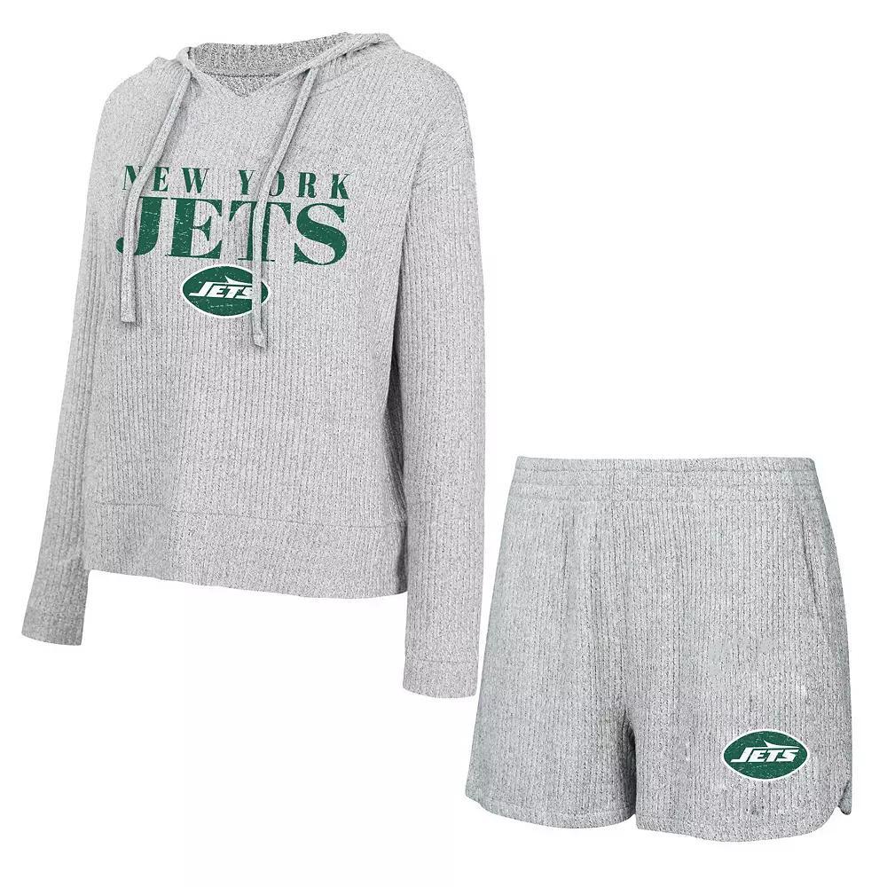 Women's Concepts Sport Gray New York Jets Juniper Long Sleeve Hoodie T-Shirt & Shorts Set, Size: Medium, Grey Product Image