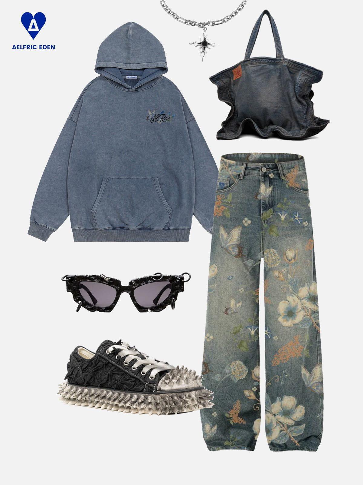 Aelfric Eden Flower Print Washed Hoodie Product Image