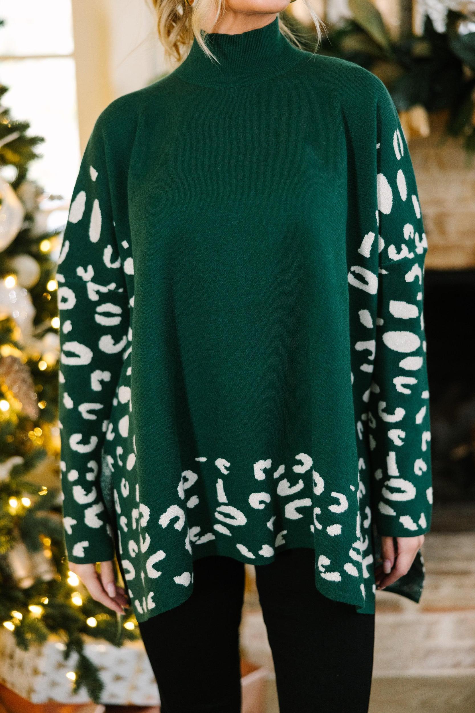 All In Theory Emerald Green Leopard Sweater Tunic Female Product Image