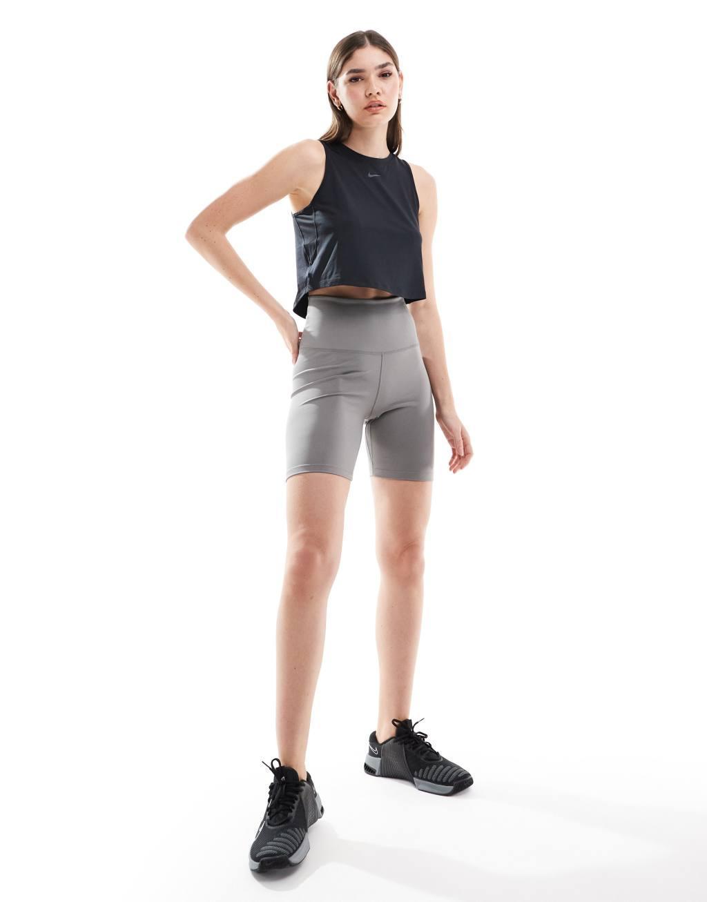 Nike Training One Dri-Fit slim crop tank top in black Product Image