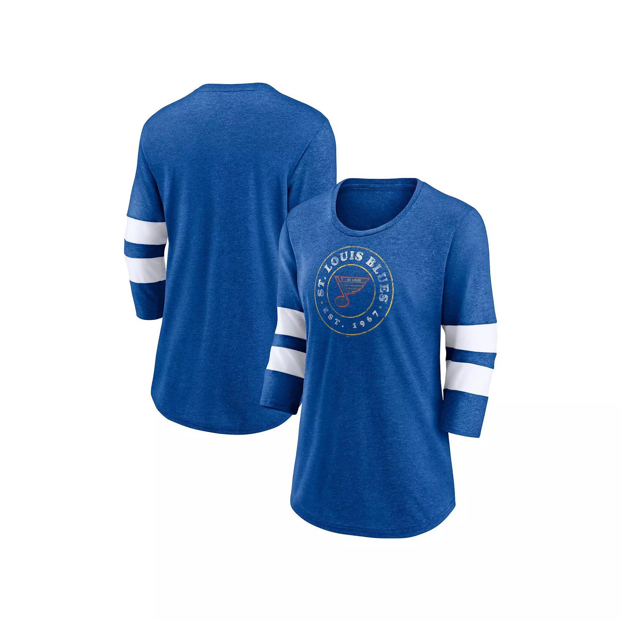 Women's Fanatics Heather Blue St. Louis Blues One Timer Tri-Blend Scoop Neck 3/4-Sleeve T-Shirt, Size: Medium, Team Product Image