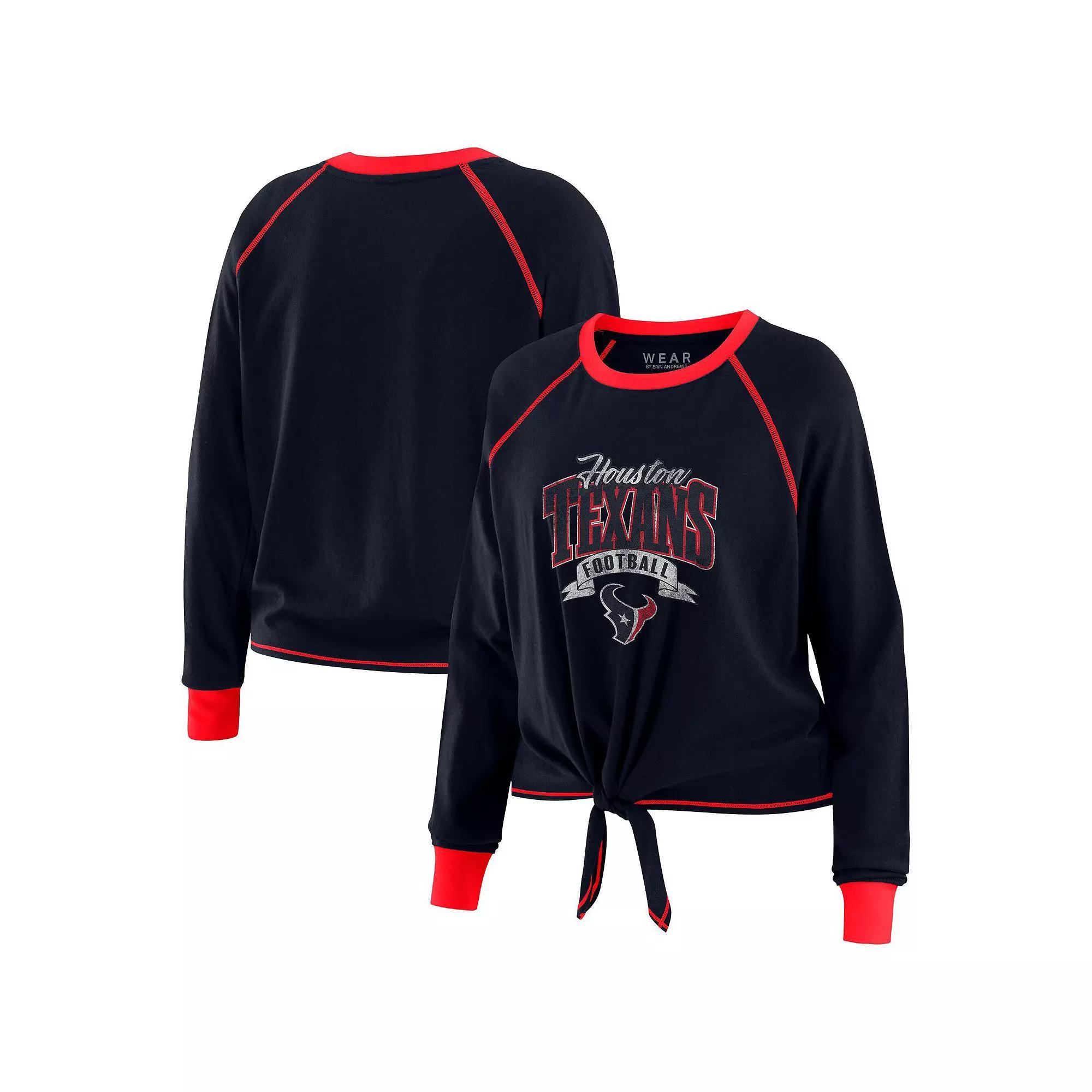 Women's WEAR by Erin Andrews Navy/Red Houston Texans Tie-Front Long Sleeve Top, Size: XL, Blue Product Image
