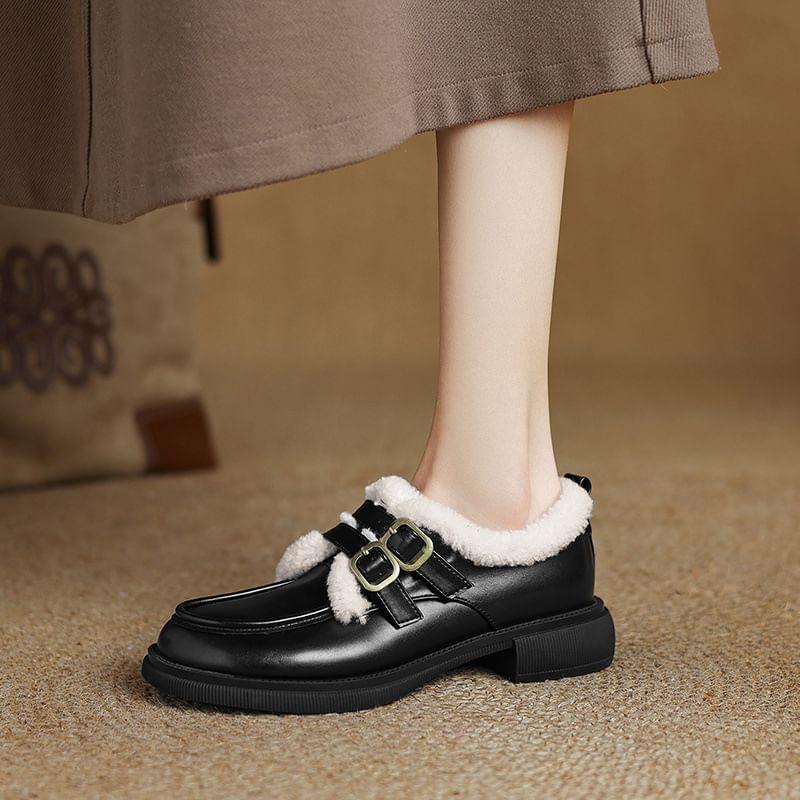 Buckled Fleece Trim Loafers  Product Image